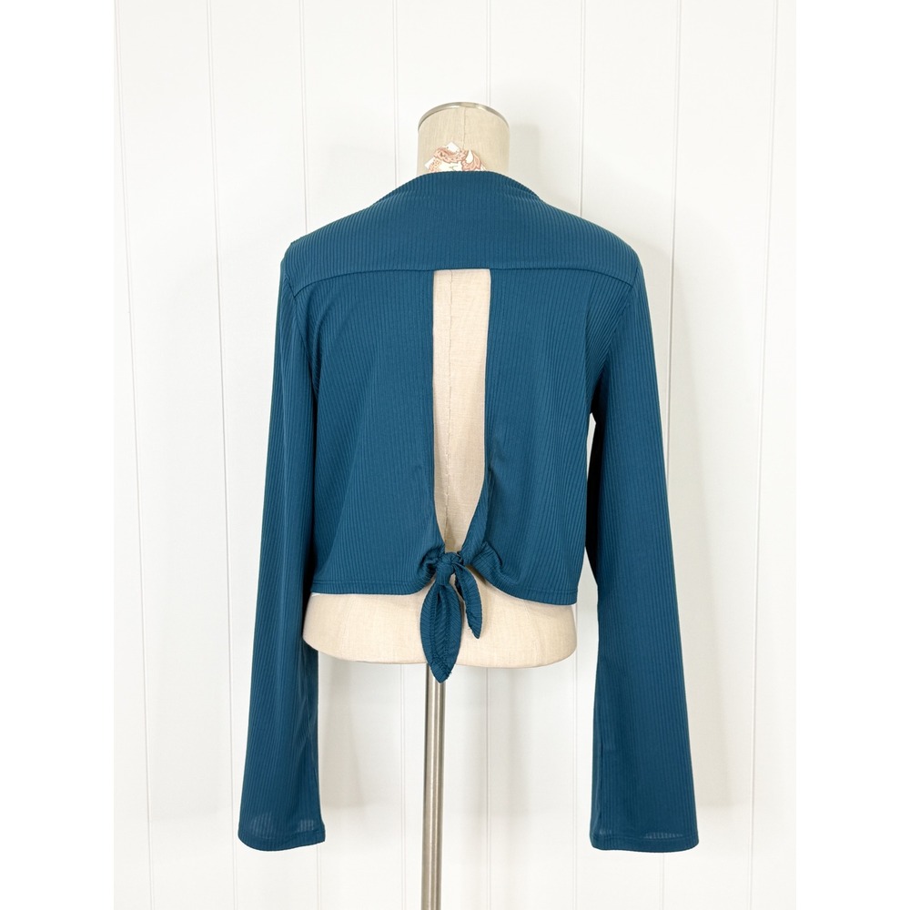Band of‎ the Free Ribbed Tie-Back Top NWT Women Large Teal Long Sleeve Boho